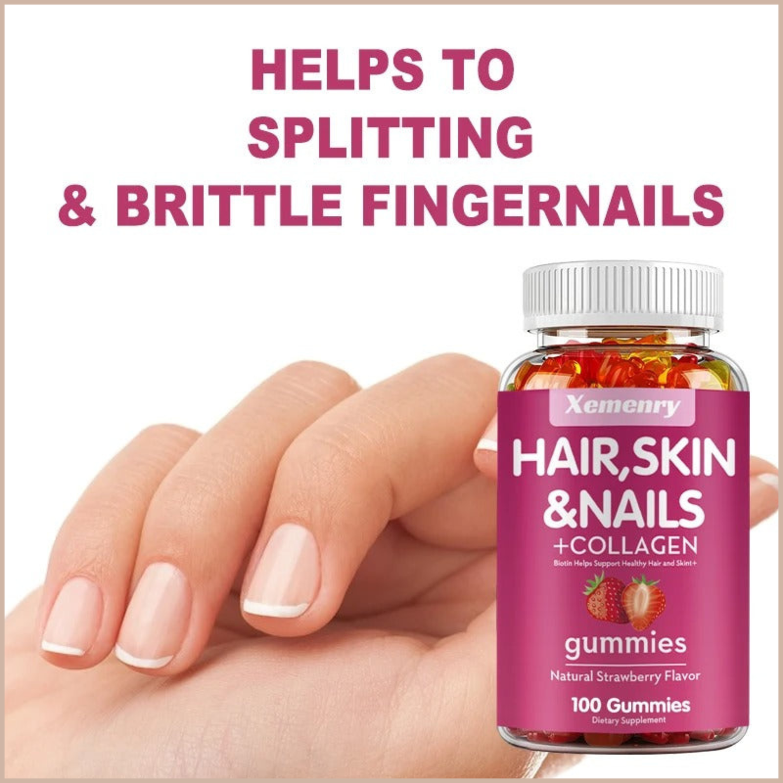 Natural Biotin Gummies – Hair, Skin, Nails & Collagen Support – Antioxidant Beauty Supplement – 100 Gummies - Image 3