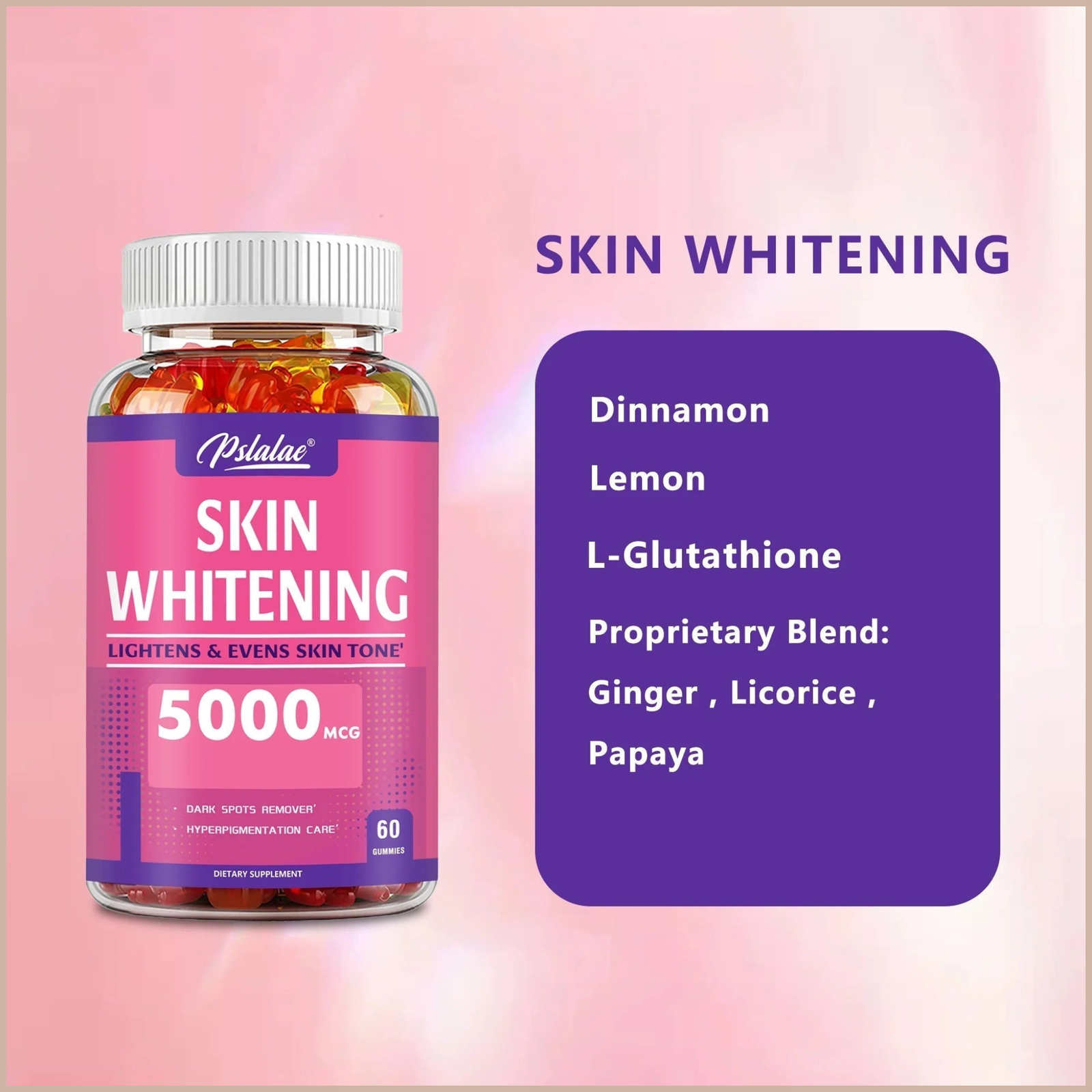 Skin Brightening Gummies – Tone, Antioxidant & Anti-Aging Support – L-Glutathione, Lemon & Cinnamon – 60 Gummies - Image 2