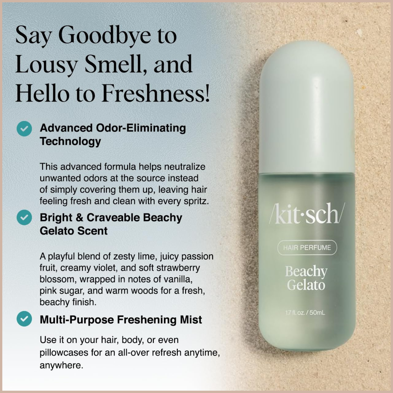 Hair Perfume for Women – Beachy Gelato Hair & Body Mist with Tropical Citrus, Vanilla Bean & Patented Odor-Eliminating Technology – 50ml - Image 2
