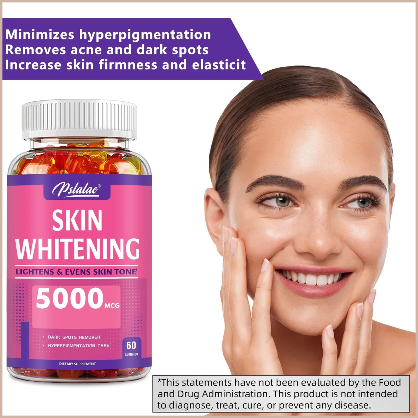 Skin Brightening Gummies – Tone, Antioxidant & Anti-Aging Support – L-Glutathione, Lemon & Cinnamon – 60 Gummies - Image 3