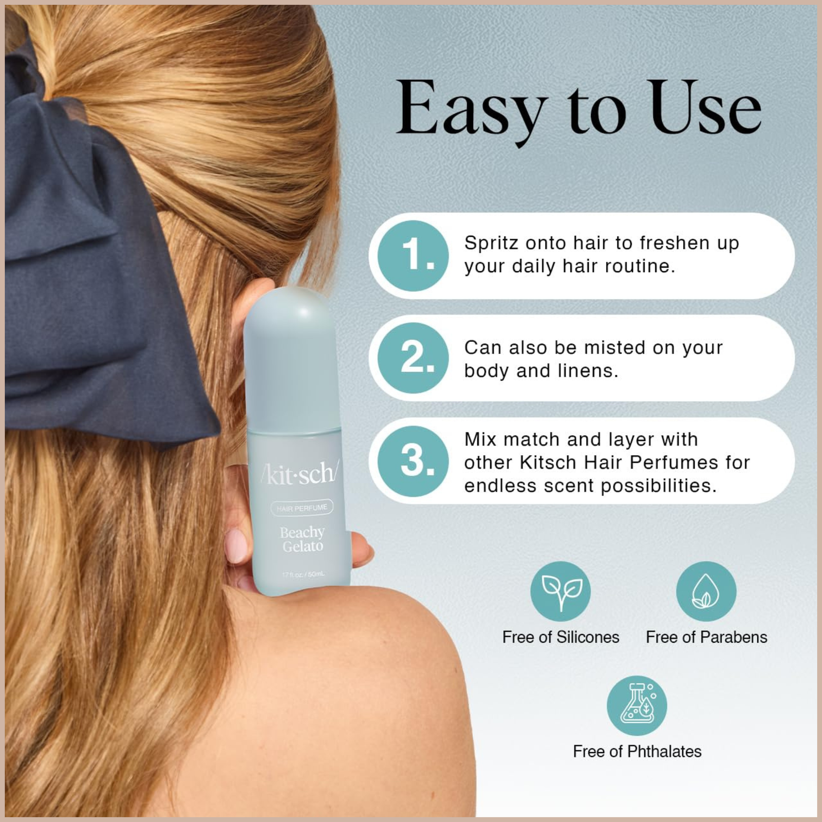 Hair Perfume for Women – Beachy Gelato Hair & Body Mist with Tropical Citrus, Vanilla Bean & Patented Odor-Eliminating Technology – 50ml - Image 3