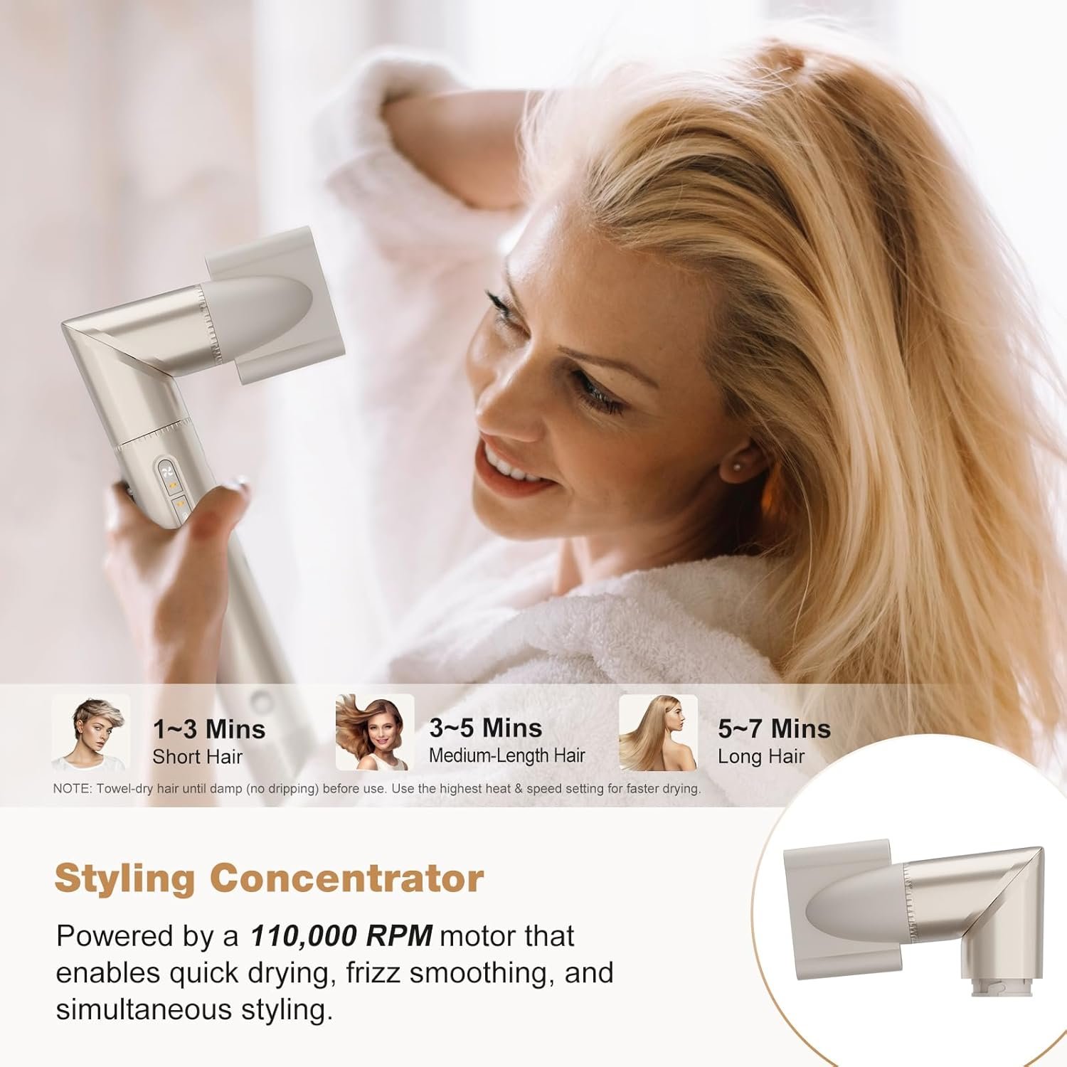 7MAGIC 7-in-1 Hot Air Styler – High-Speed Hair Dryer, Auto-Wrap Curler & Multi-Styler with Travel Case – Champagne Gold - Image 2