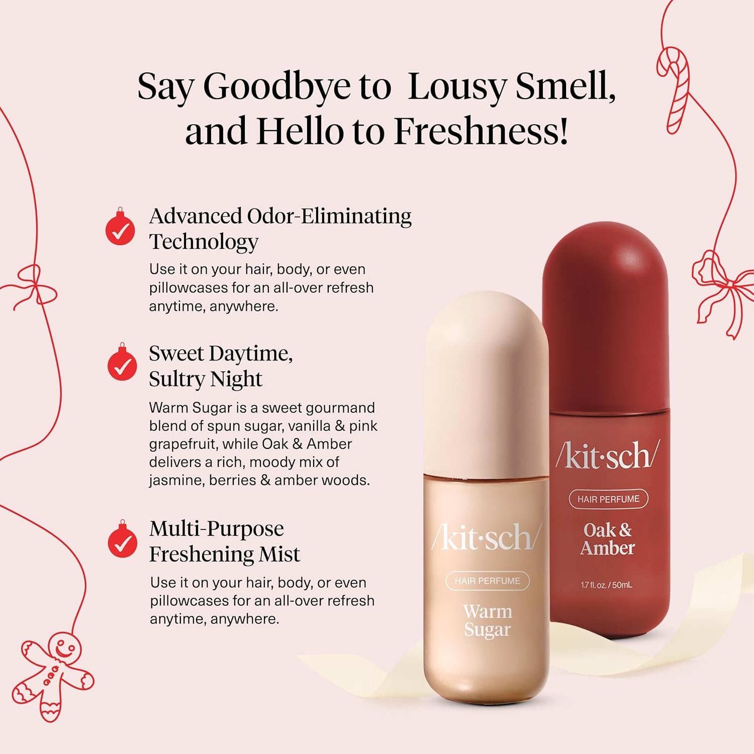 Kitsch Hair Perfume for Women Set (2 x 50mL) – Warm Sugar & Oak + Amber Hair & Body Mist, Odor-Eliminating Hair Fragrance Spray, Long-Lasting Fresh Scent, Vegan & Cruelty-Free - Image 6