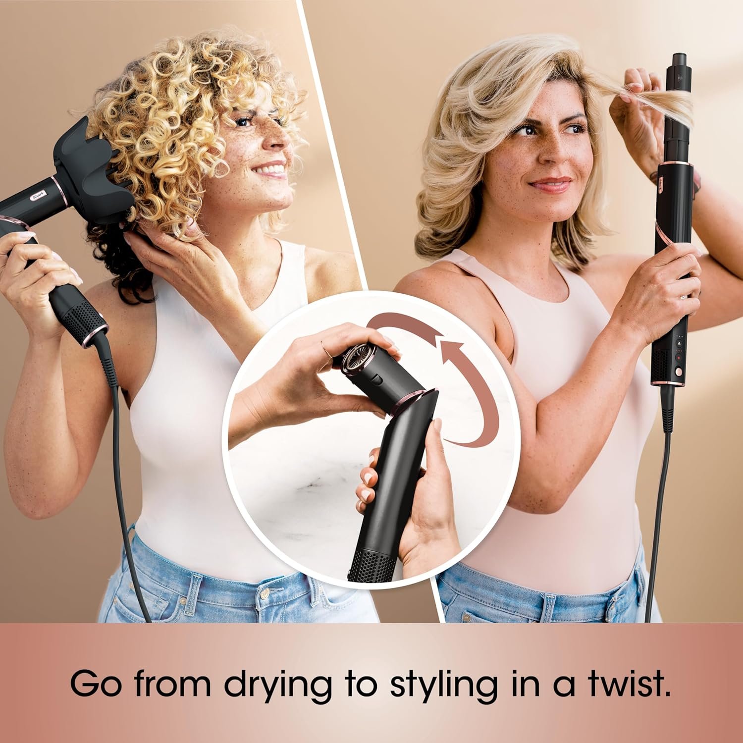 FlexStyle Hair Styling System – Portable Hair Dryer, Curler, Volumizer & Blow Dryer Brush with 6 Styling Tools – Black / HD440BK - Image 2