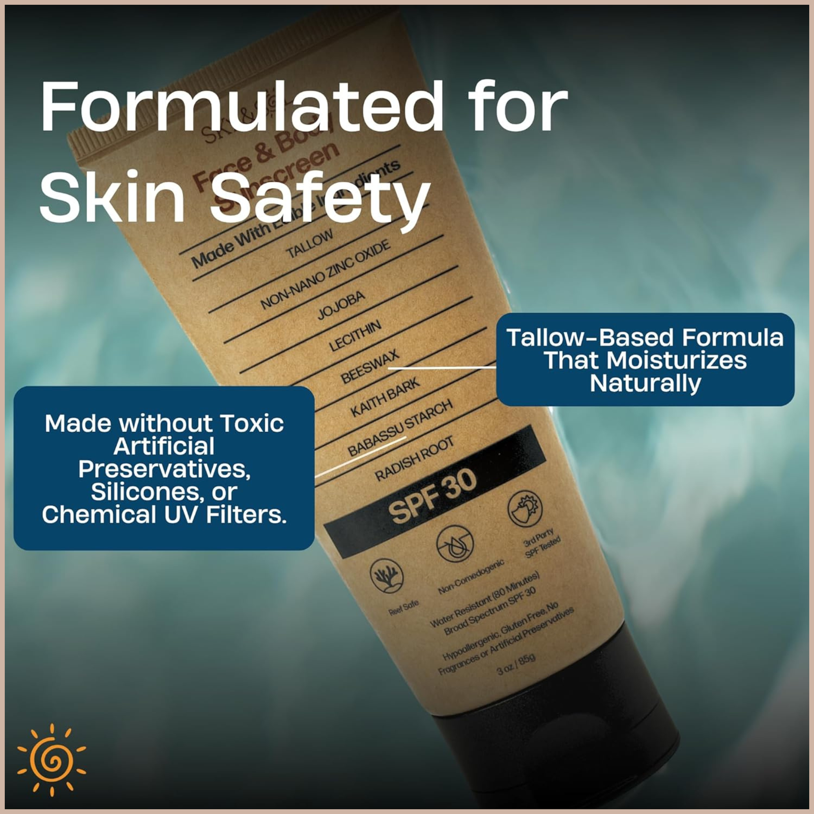 Mineral SPF 30 Sunscreen with Tallow & Zinc Oxide for Moisturizing UV Protection - Image 2